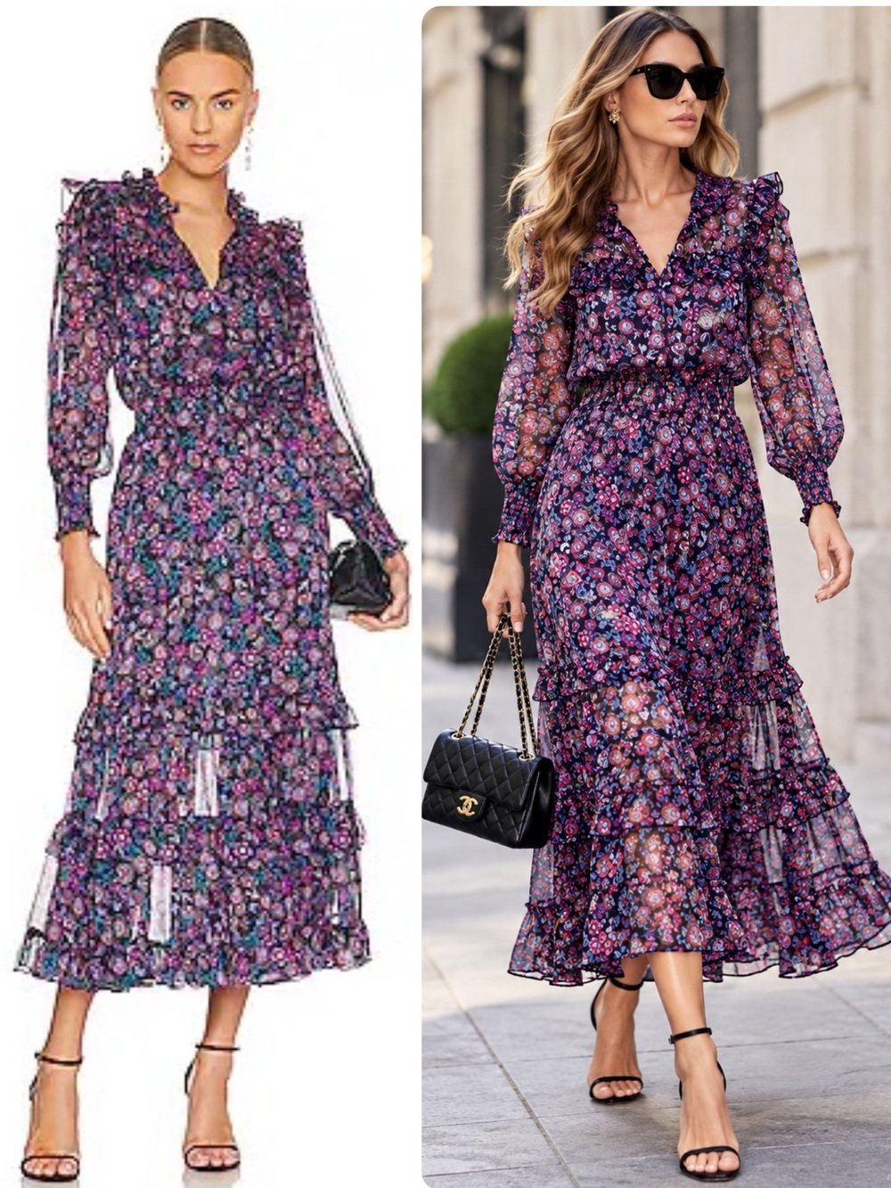 Misa Los Angeles Virginie Electric Ditsy Floral Ruffled Midi Dress NWT $495